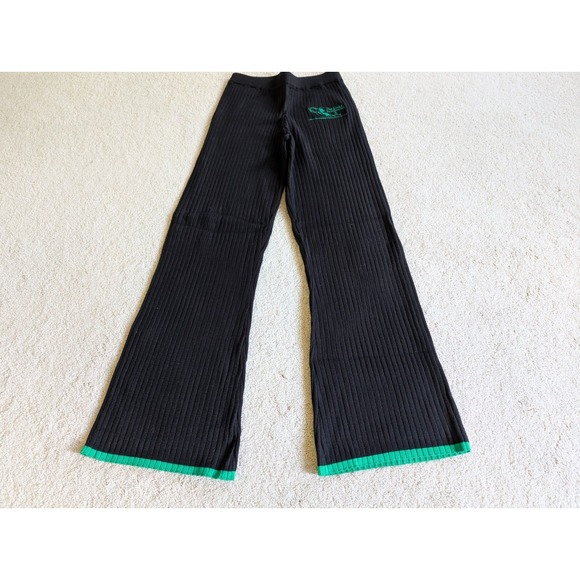 The Links Incorporated Pants - The Links Incorporated Black Ribbed Knit Sweatpants XL Green Trim Flare Pants